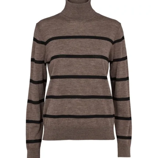 Basic Apparel Vera Roll Neck Strik Brown Melange/Black