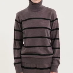Basic Apparel Vera Roll Neck Strik Brown Melange/Black