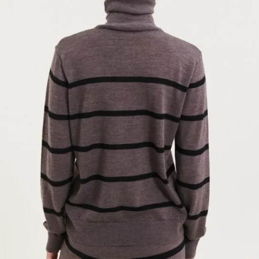 Basic Apparel Vera Roll Neck Strik Brown Melange/Black