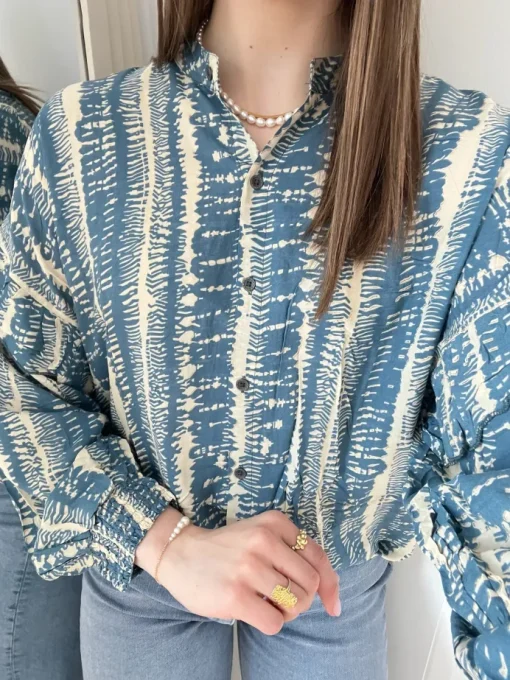 Black Colour Stella Frill Bluse Balance Blue