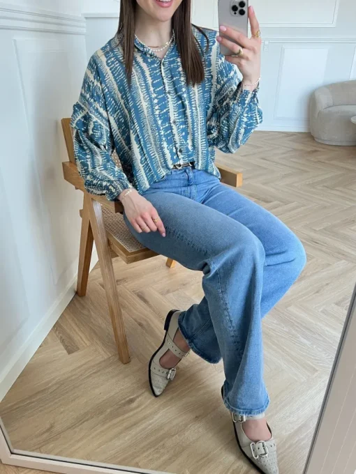 Black Colour Stella Frill Bluse Balance Blue