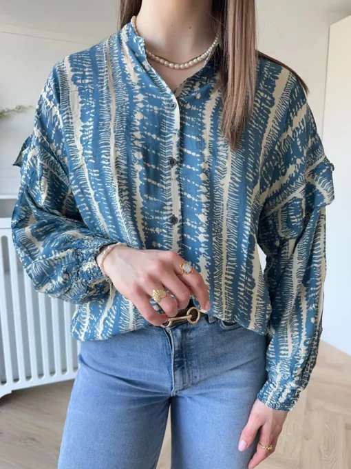 Black Colour Stella Frill Bluse Balance Blue