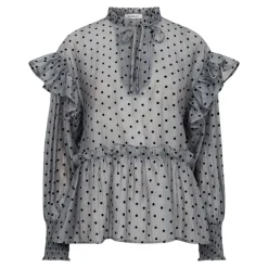 Co'Couture Katinka Dot V-Frill Bluse Light Grey