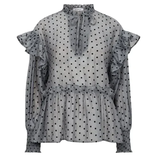 Co'Couture Katinka Dot V-Frill Bluse Light Grey