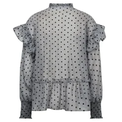 Co'Couture Katinka Dot V-Frill Bluse Light Grey