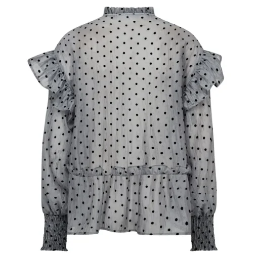Co'Couture Katinka Dot V-Frill Bluse Light Grey