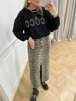 Co'Couture Leo Denim Slit Nederdel Khaki