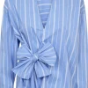 Co'Couture Shira Stripe Bow V-Bluse Pale Blue