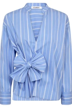 Co'Couture Shira Stripe Bow V-Bluse Pale Blue