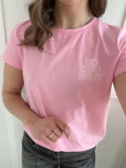 Co'Couture Siara Outline T-shirt Candyfloss/White
