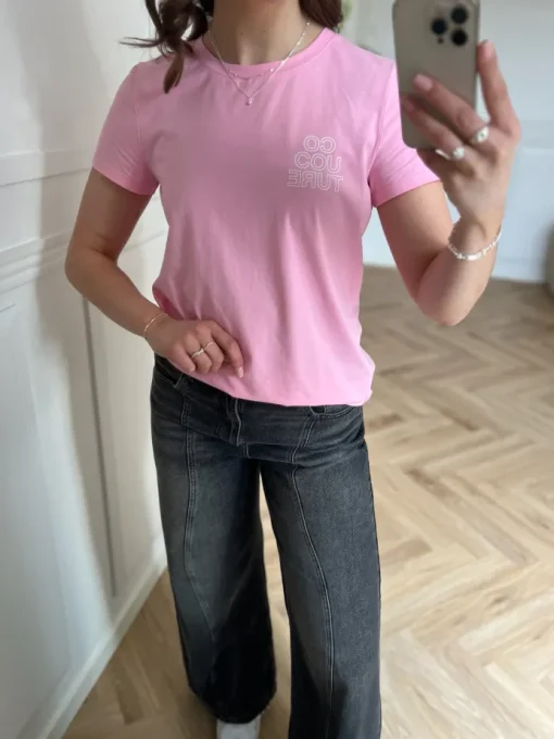 Co'Couture Siara Outline T-shirt Candyfloss/White
