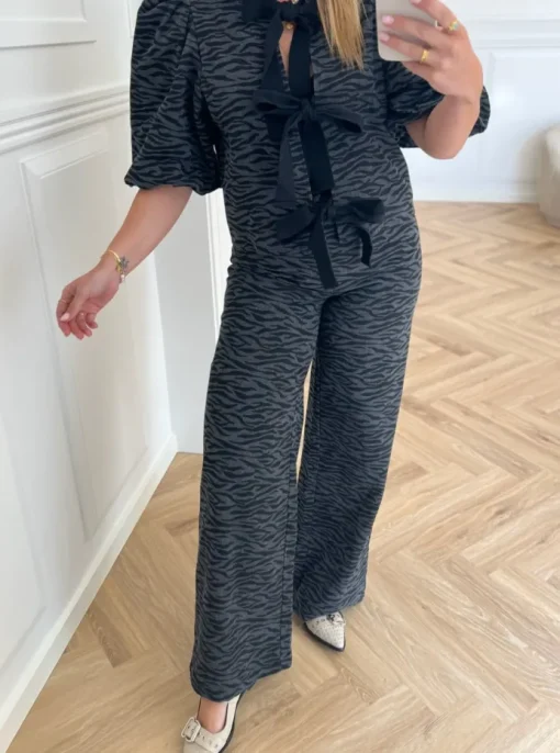 Co'Couture Zebra Grey Wide Bukser Black