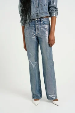 Gestuz Coaty HW Straight Jeans Coated Silver Blue