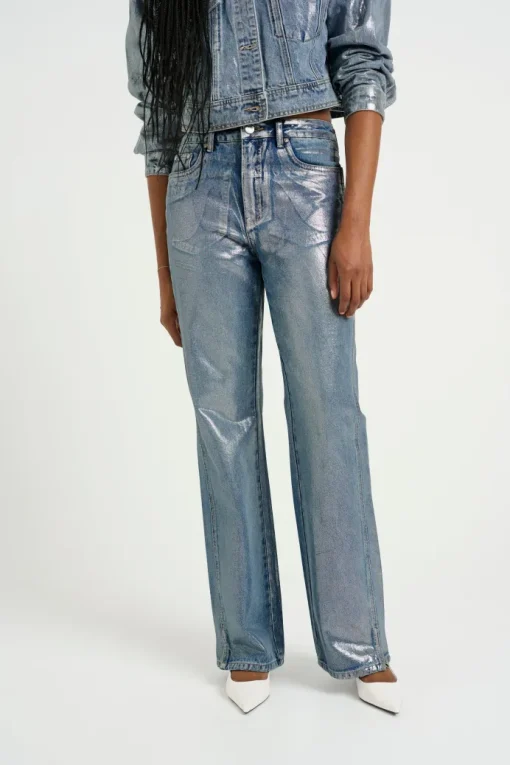 Gestuz Coaty HW Straight Jeans Coated Silver Blue
