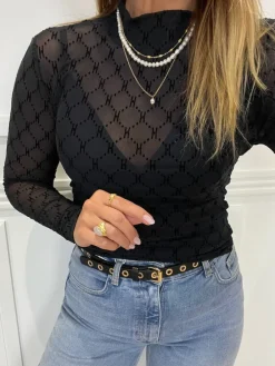Hype The Detail Mesh Turtleneck Bluse Black