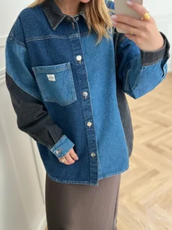 Mads Nørgaard Patch Denim Gisli Skjorte Mix Blue Denim