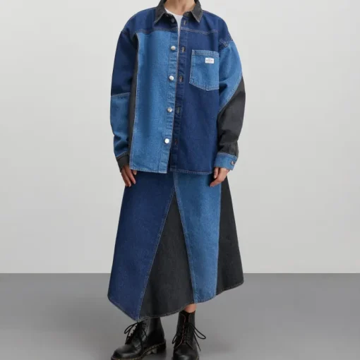 Mads Nørgaard Patch Denim Gisli Skjorte Mix Blue Denim