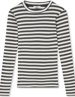 Mads Nørgaard 2x2 Cotton Stripe Tuba Bluse Gray Pinstripe/White Alyssum