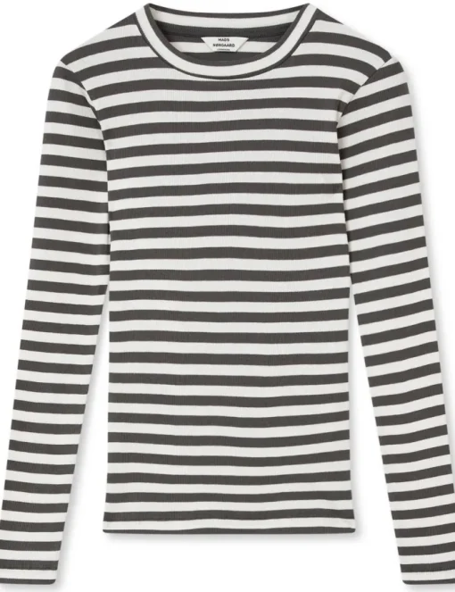 Mads Nørgaard 2x2 Cotton Stripe Tuba Bluse Gray Pinstripe/White Alyssum