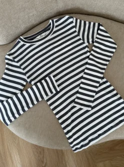 Mads Nørgaard 2x2 Cotton Stripe Tuba Bluse Gray Pinstripe/White Alyssum
