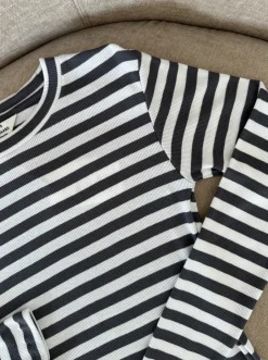 Mads Nørgaard 2x2 Cotton Stripe Tuba Bluse Gray Pinstripe/White Alyssum
