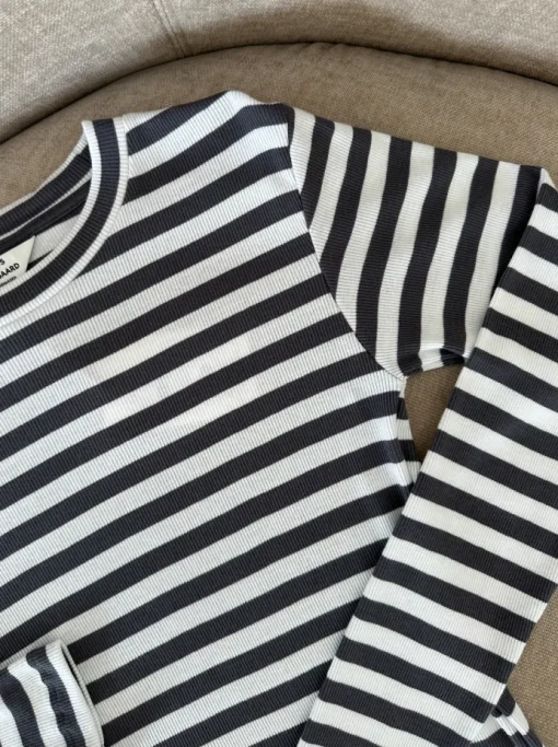 Mads Nørgaard 2x2 Cotton Stripe Tuba Bluse Gray Pinstripe/White Alyssum