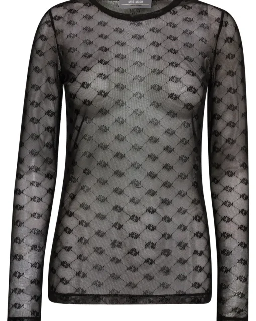 Mos Mosh Loretta Velvet Mesh Bluse Black