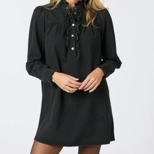 Neo Noir Ava Denim Kjole Black