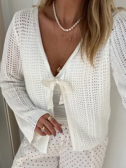 Neo Noir Bates Crochet Knit Cardigan White