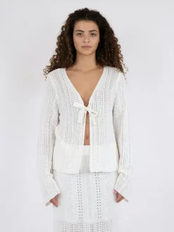 Neo Noir Bates Crochet Knit Cardigan White