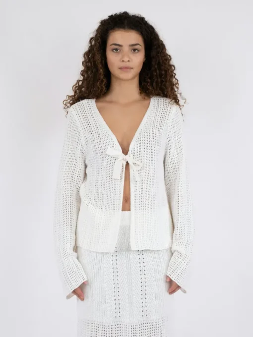 Neo Noir Bates Crochet Knit Cardigan White