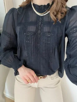 Neo Noir Ebba S Voile Bluse Navy