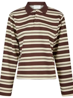 Neo Noir Mala Stripe Polo Bluse Brown