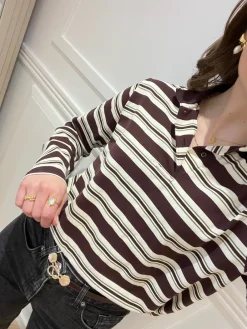 Neo Noir Mala Stripe Polo Bluse Brown