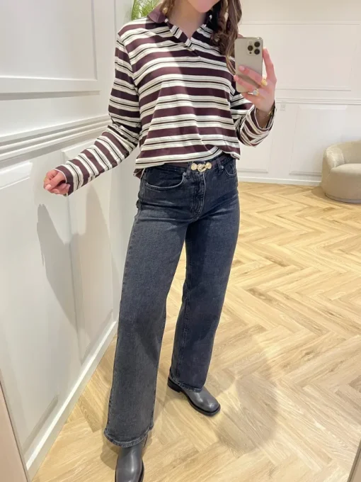 Neo Noir Mala Stripe Polo Bluse Brown