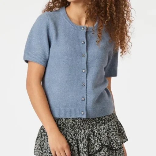 Neo Noir Mitta Strikcardigan Smoke Blue