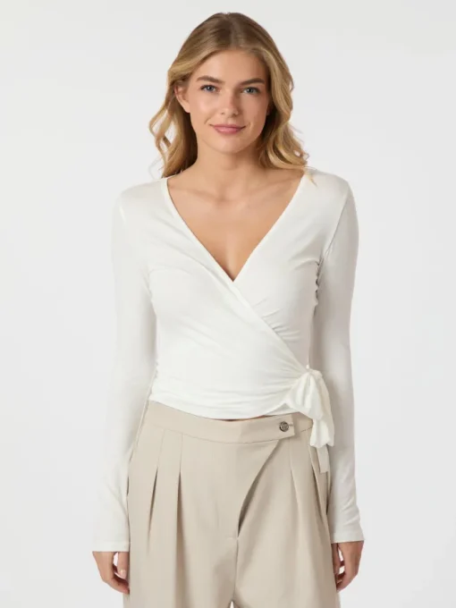Neo Noir Nia Jersey Wrap Bluse White
