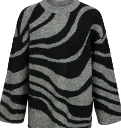 Object Diana LS Knit Bluse Medium Grey Melange/Zebra Black NO25