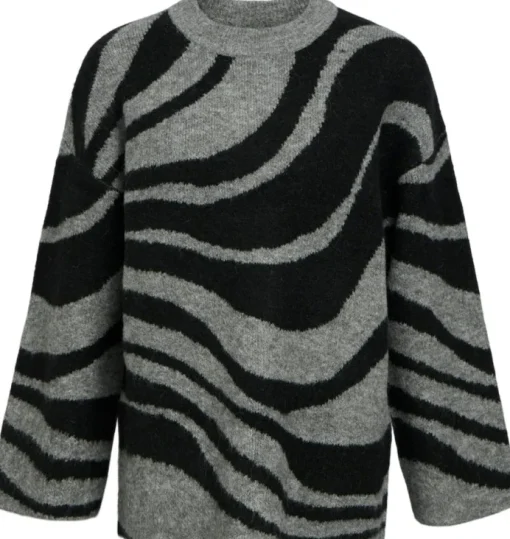 Object Diana LS Knit Bluse Medium Grey Melange/Zebra Black NO25