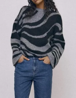 Object Diana LS Knit Bluse Medium Grey Melange/Zebra Black NO25