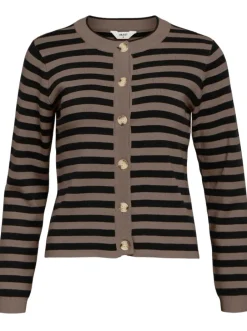 Object Ester LS Knit Cardigan Morel/Black NOS25