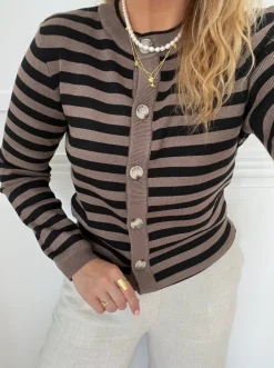 Object Ester LS Knit Cardigan Morel/Black NOS25