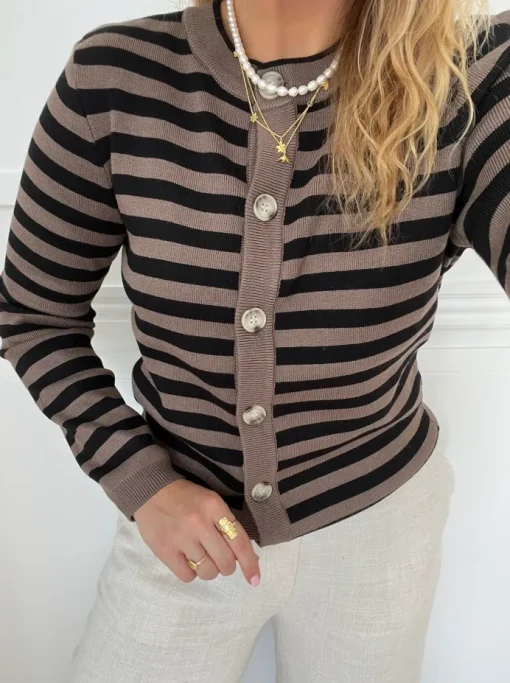 Object Ester LS Knit Cardigan Morel/Black NOS25