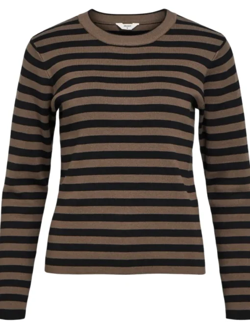 Object Ester LS Knit Pullover Morel/Black NOS25
