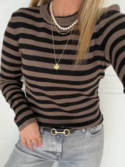 Object Ester LS Knit Pullover Morel/Black NOS25