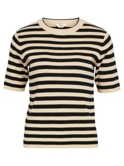 Object Ester SS New Knit Bluse Sandshell/Black NOS25