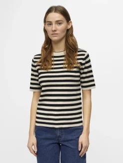 Object Ester SS New Knit Bluse Sandshell/Black NOS25