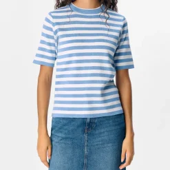 Object Ester SS New Knit Bluse Cornflower Blue/Cloud Dancer NOS25