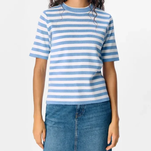 Object Ester SS New Knit Bluse Cornflower Blue/Cloud Dancer NOS25