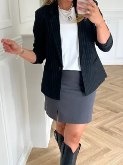 Object Lisa LS Button Blazer Black/Grey NOA24